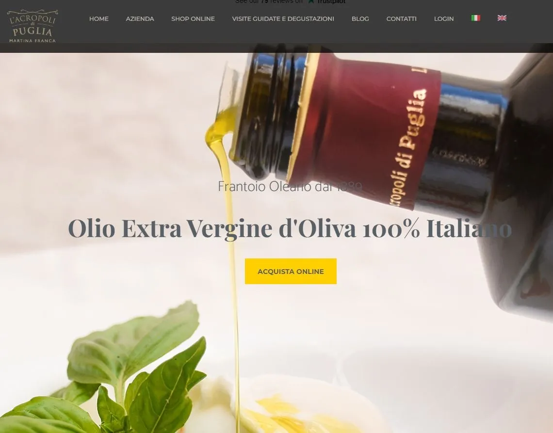 Versione storica della home dell’e-commerce L’Acropoli di Puglia