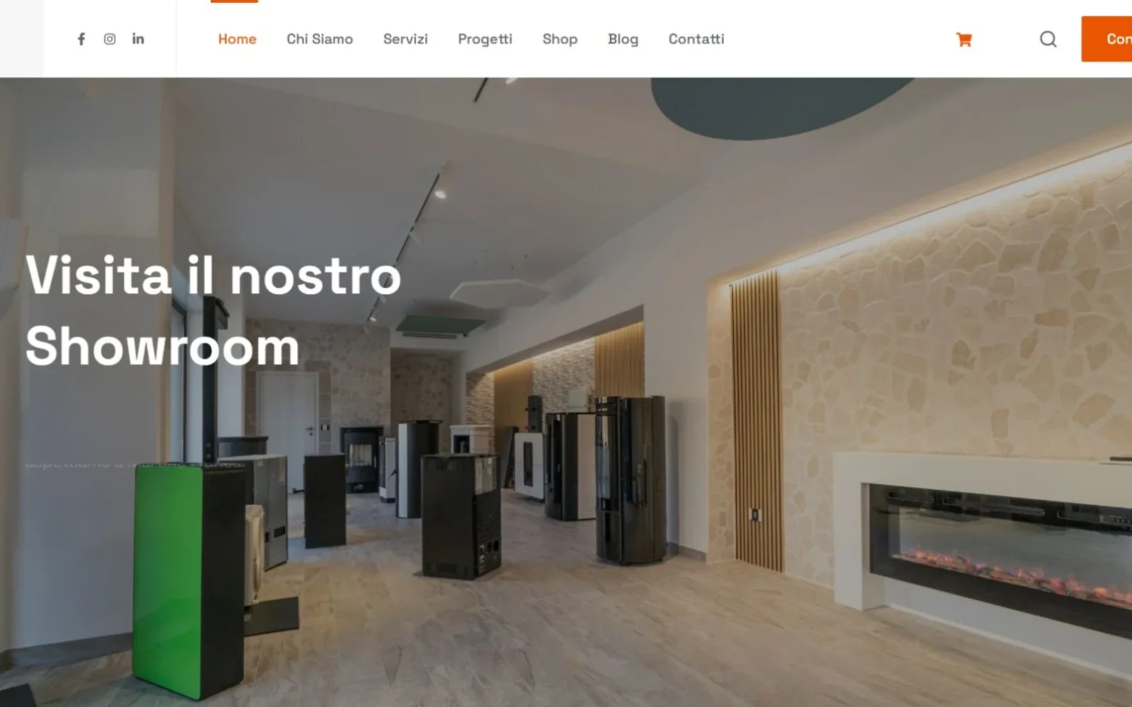 Schermata della Home Fumarola Energia con apertura sullo showroom