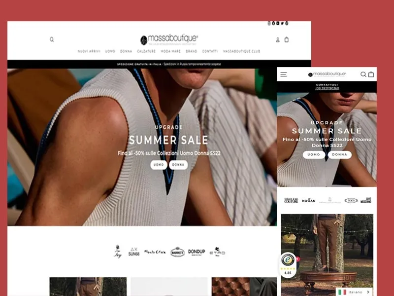 Versione storica del sito Massaboutique visualizzata su desktop e smartphone