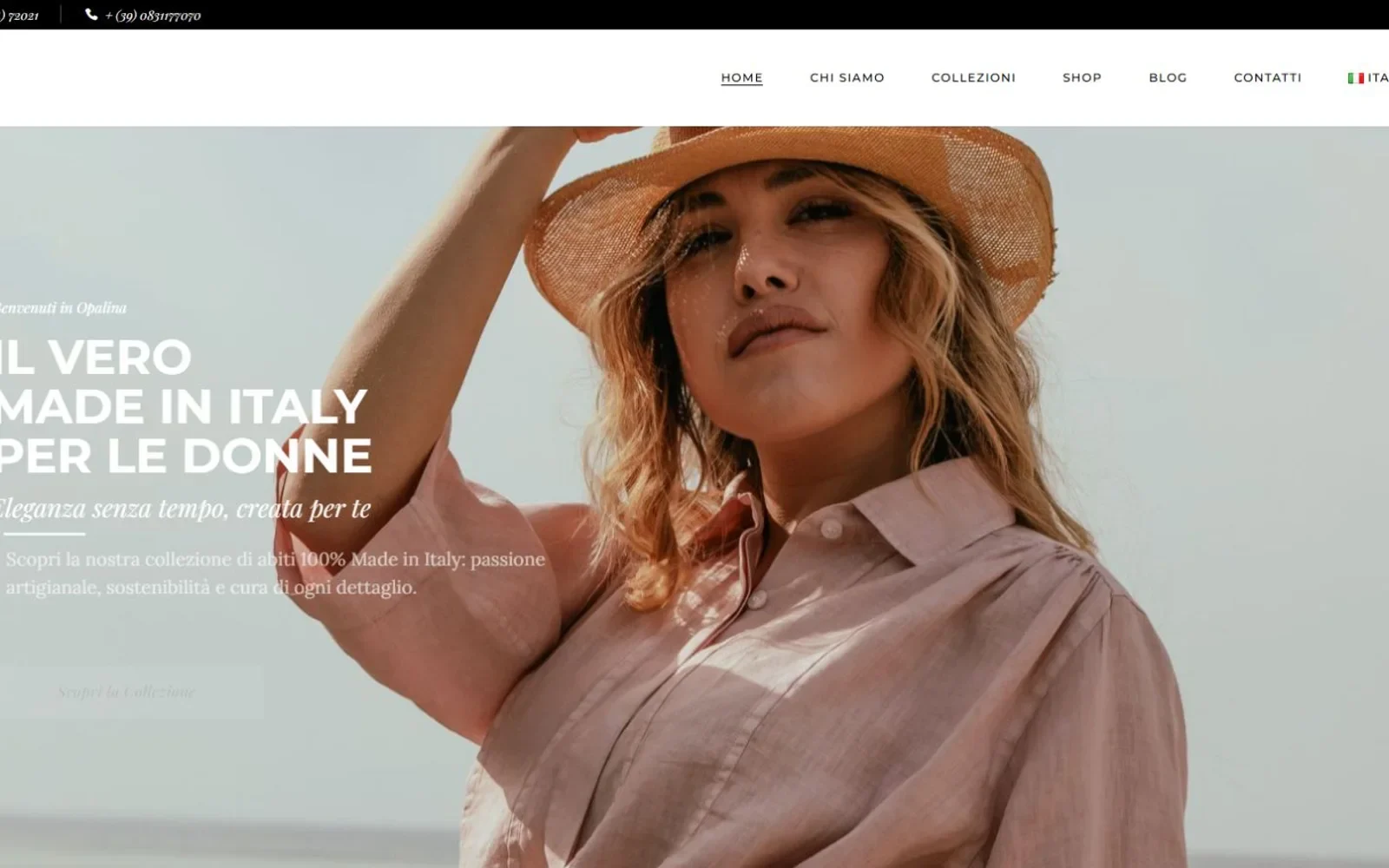 Schermata della Home Opalina con apertura dedicata alla collezione moda Made in Italy