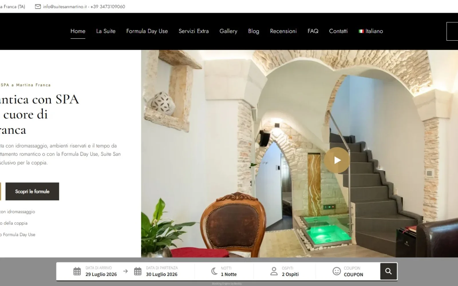 Schermata della Home Suite San Martino con presentazione dell’esperienza e accesso alla disponibilità