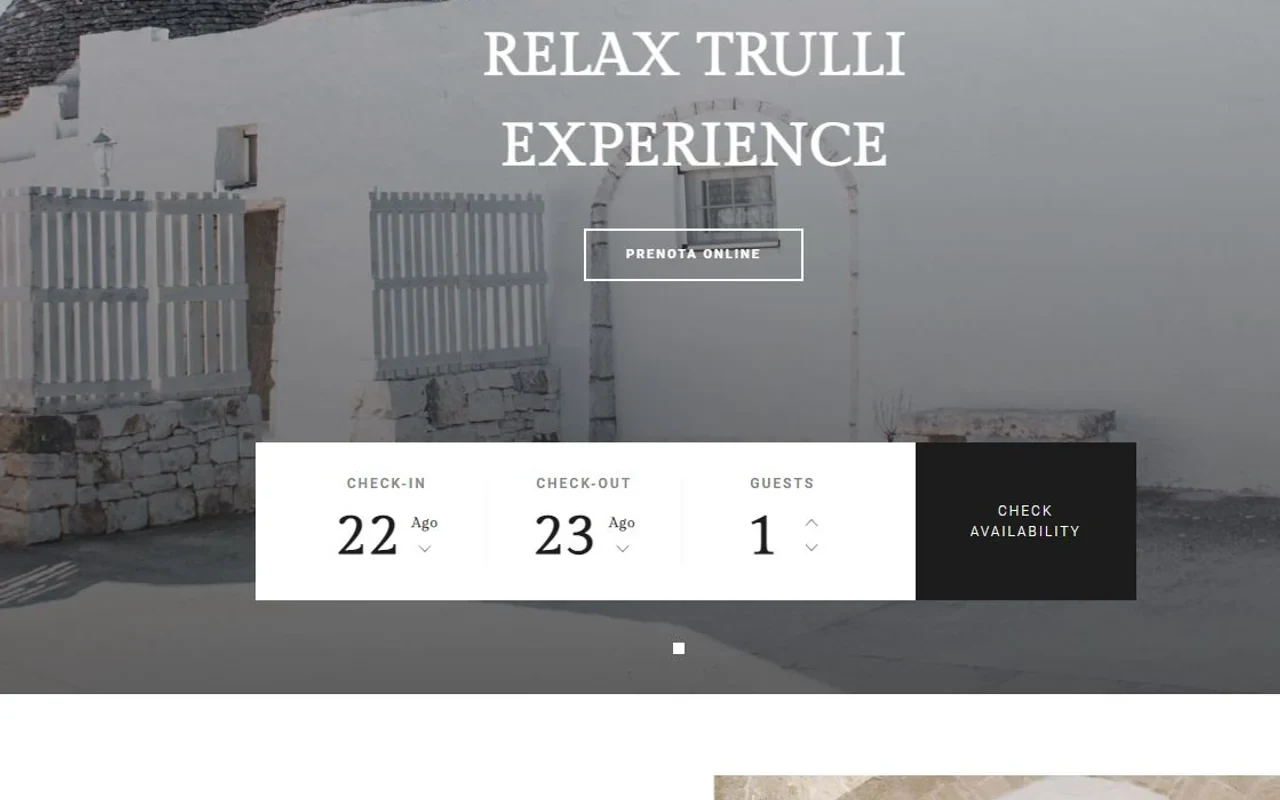 Schermata storica del sito Trulli Centenari con percorso di prenotazione