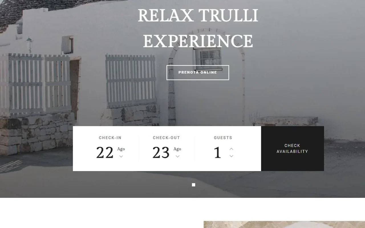 Schermata storica del sito Trulli Centenari con percorso di prenotazione
