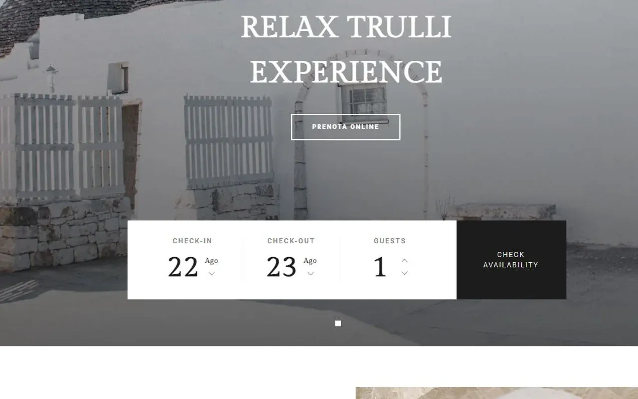 Schermata storica del sito Trulli Centenari con percorso di prenotazione